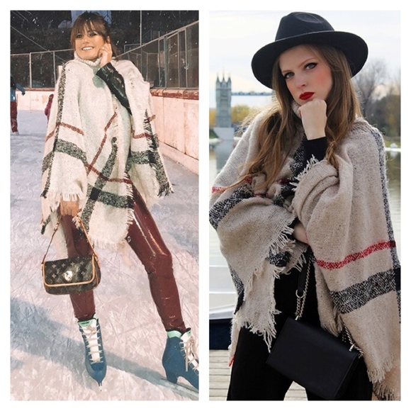 Plaid Beige Turtleneck Poncho - Picture 10 of 11